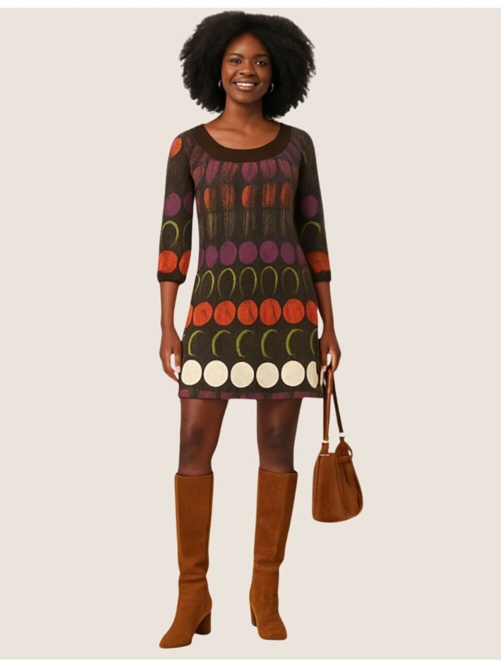 Aryeh Sweater Dress Size M Retro Inspired Mod Geometric Circle Print